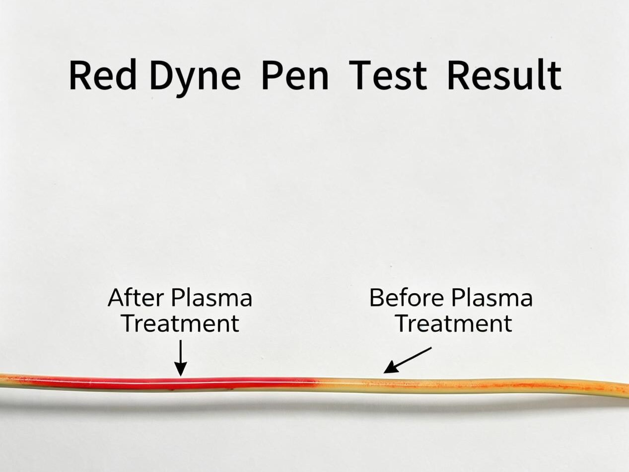 Red dyne pen test before and after cable plasma treatment